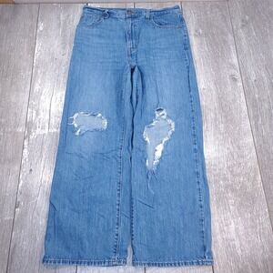 Levi's High Waisted Straight Jeans Womens 31 Blue Distressed Wide Leg Denim